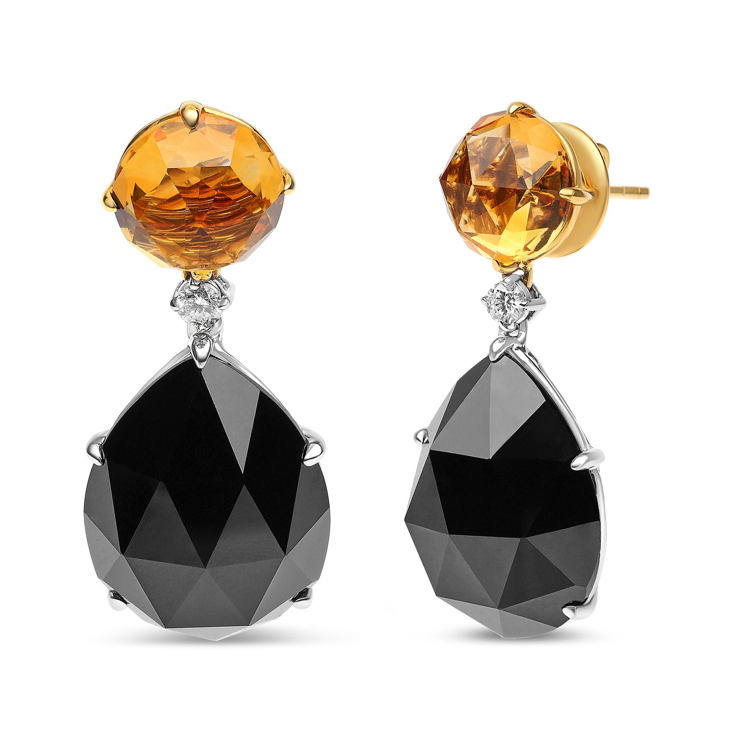 18K Gold Diamond and Gemstone Dangle Earrings