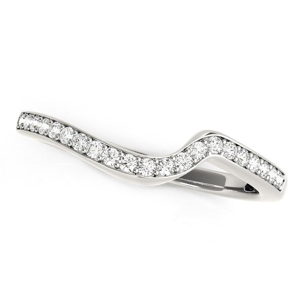 14k White Gold Modern Curved Wedding Ring with Diamonds
