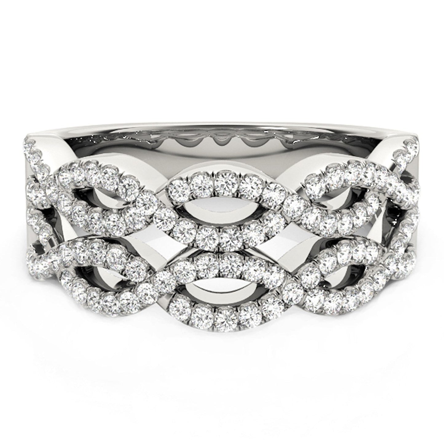 Anillo de Olas Dobles entrelazadas con Diamantes en Oro Blanco de 14k