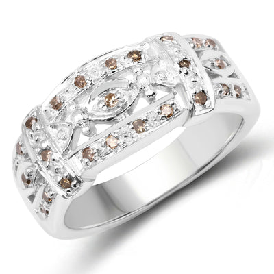 Bague en argent sterling avec diamant champagne de 0,32 carat
