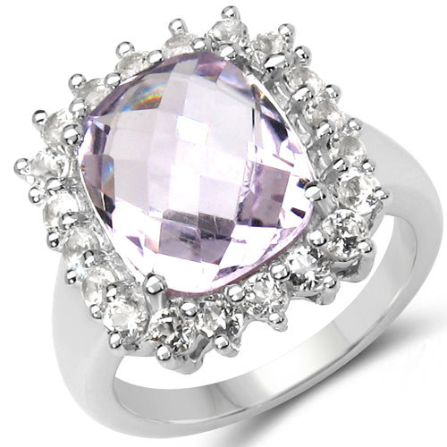 5.55 Carat Pink Amethyst & White Topaz Sterling Silver Ring