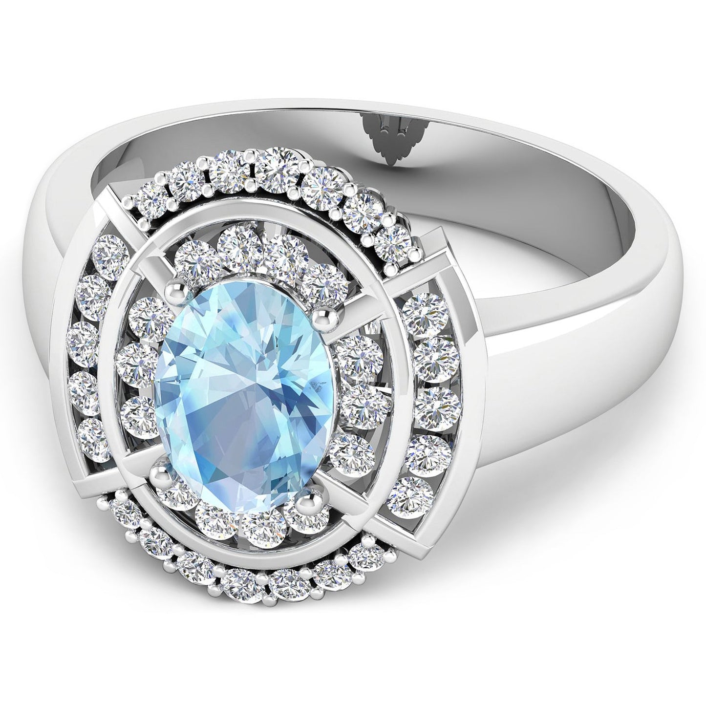Bague de fiançailles en or blanc 14K avec aquamarine et diamants de 1,57 carat