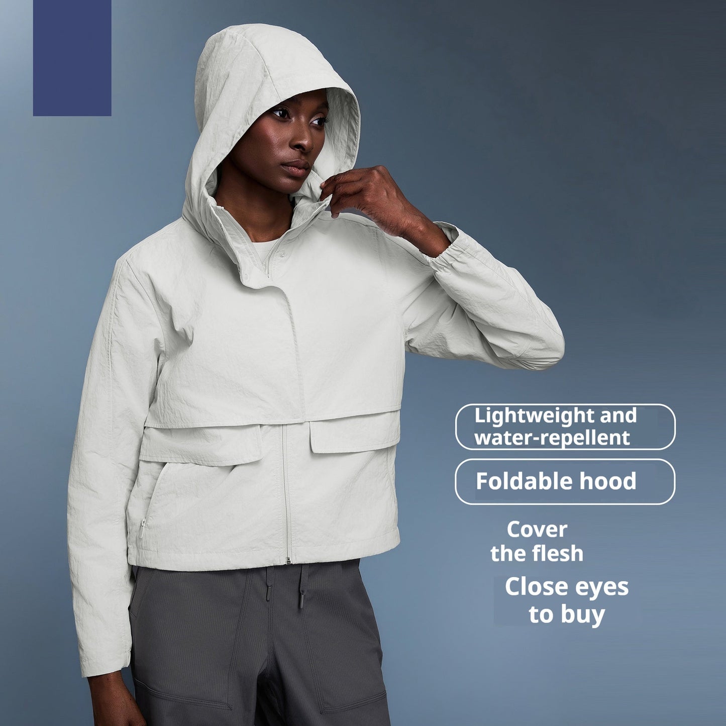 Veste coupe-vent décontractée à capuche résistante à l'eau pour femmes