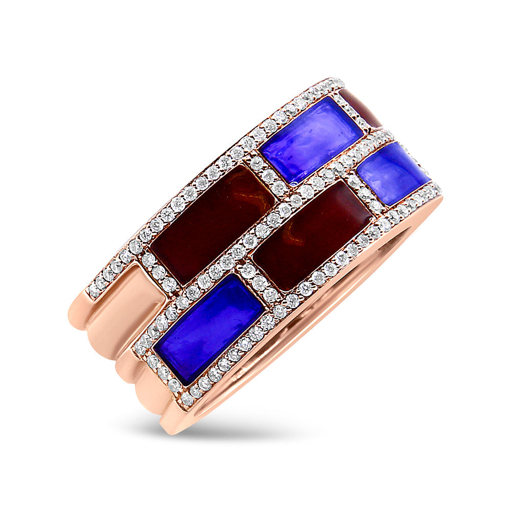 Bague en or rose 18K avec émail et diamants - Taille 7