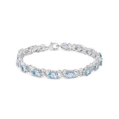 Pulsera de Tenis de Plata Esterlina .925 con Topacio Azul y Acentos de Diamante - Tamaño 7