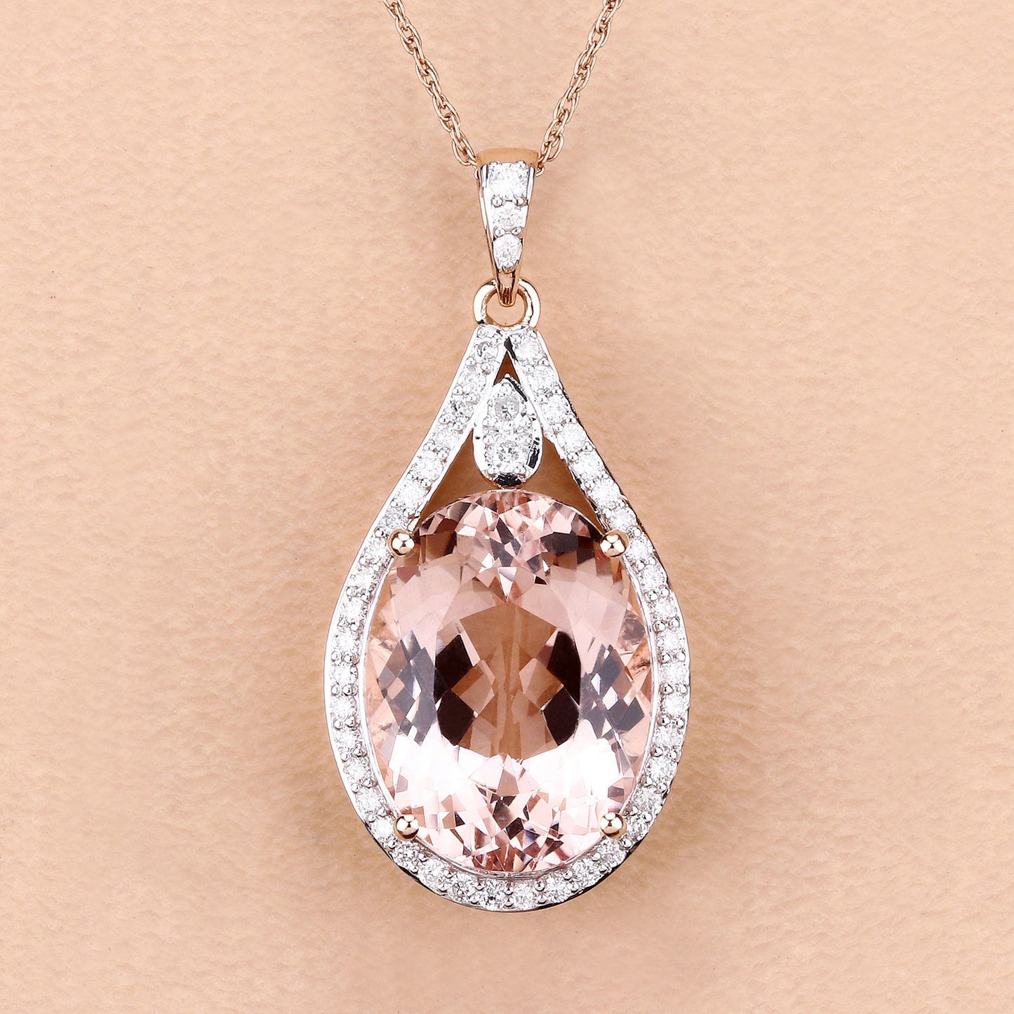 Pendentif en Morganite et Diamant Blanc de 9,31 Carats en Or Rose 14K