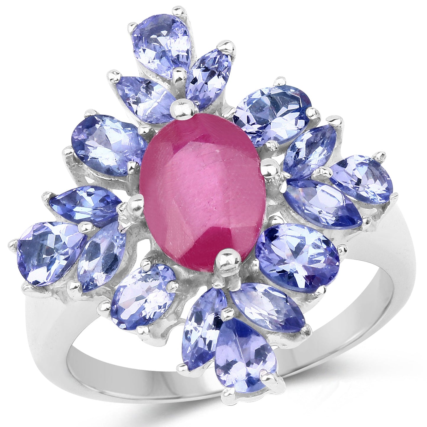 Elegant 3.48 Carat Ruby and Tanzanite Sterling Silver Ring