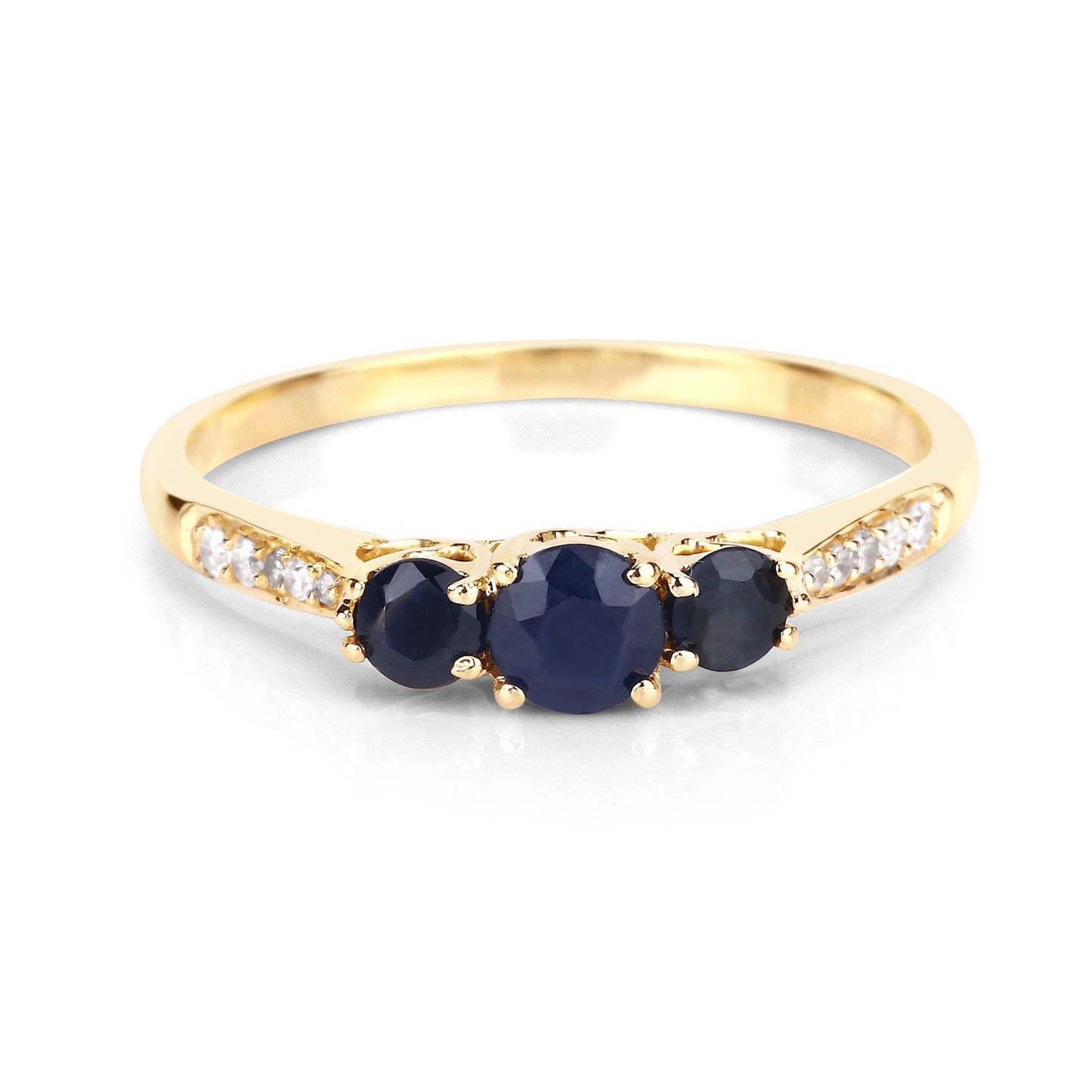 Bague de fiançailles en saphir bleu et diamant de 0,56 carat en or jaune 14K