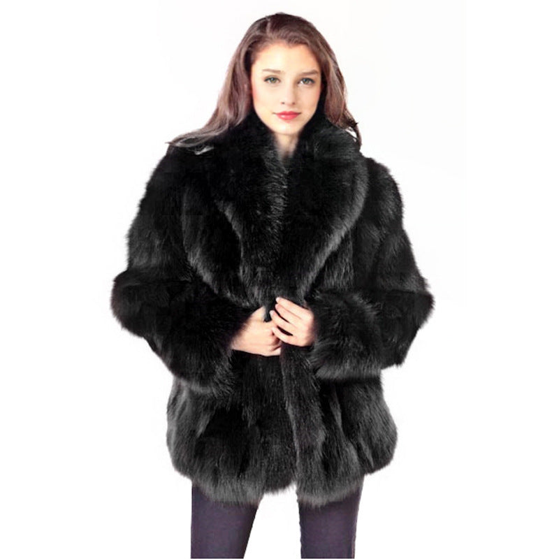 Stylish Fox-Fur Lapel Coat for Women