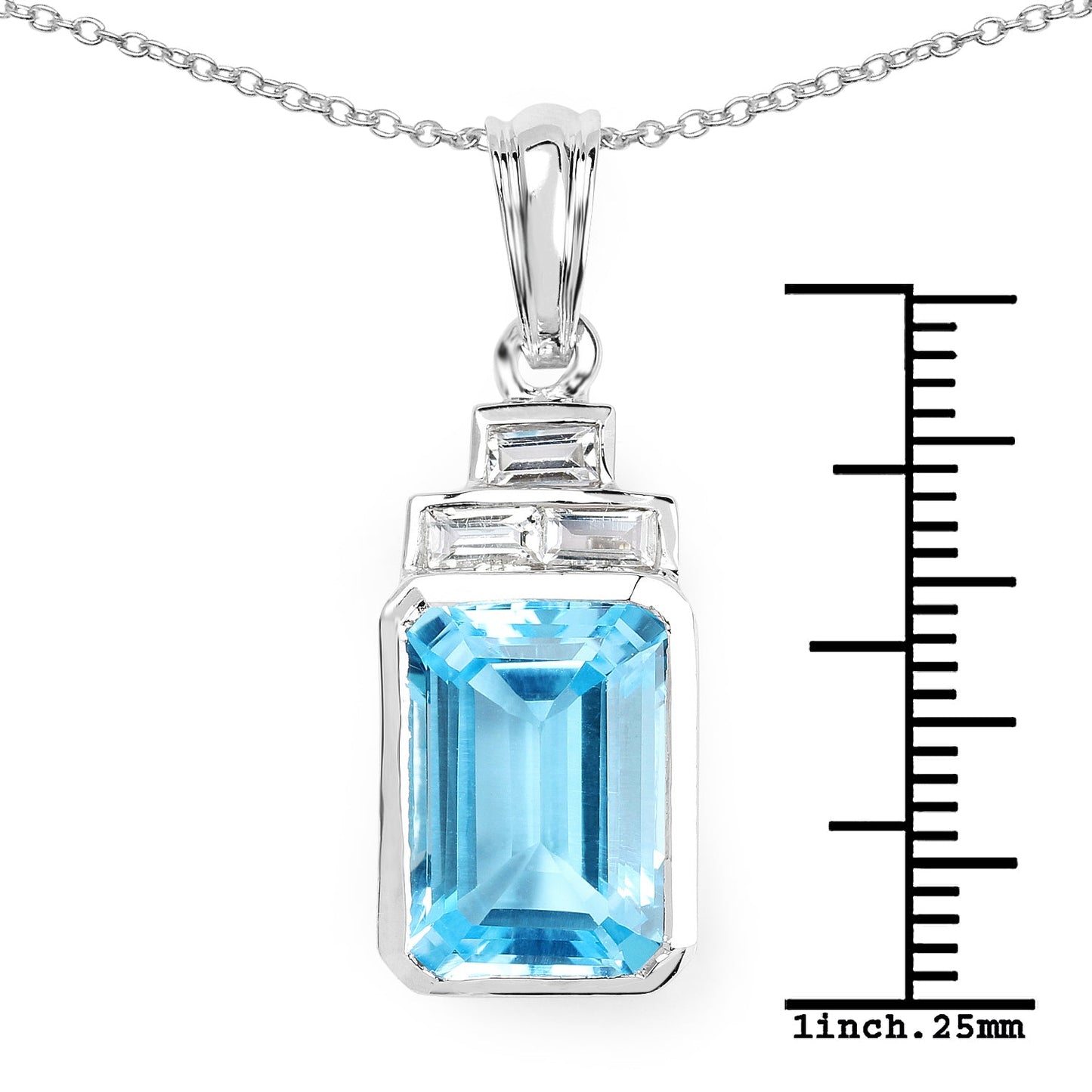9.99 Carat Genuine Swiss Blue Topaz Pendant in Sterling Silver