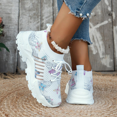 Butterfly Print Mesh Sneakers for Women - Casual & Sporty