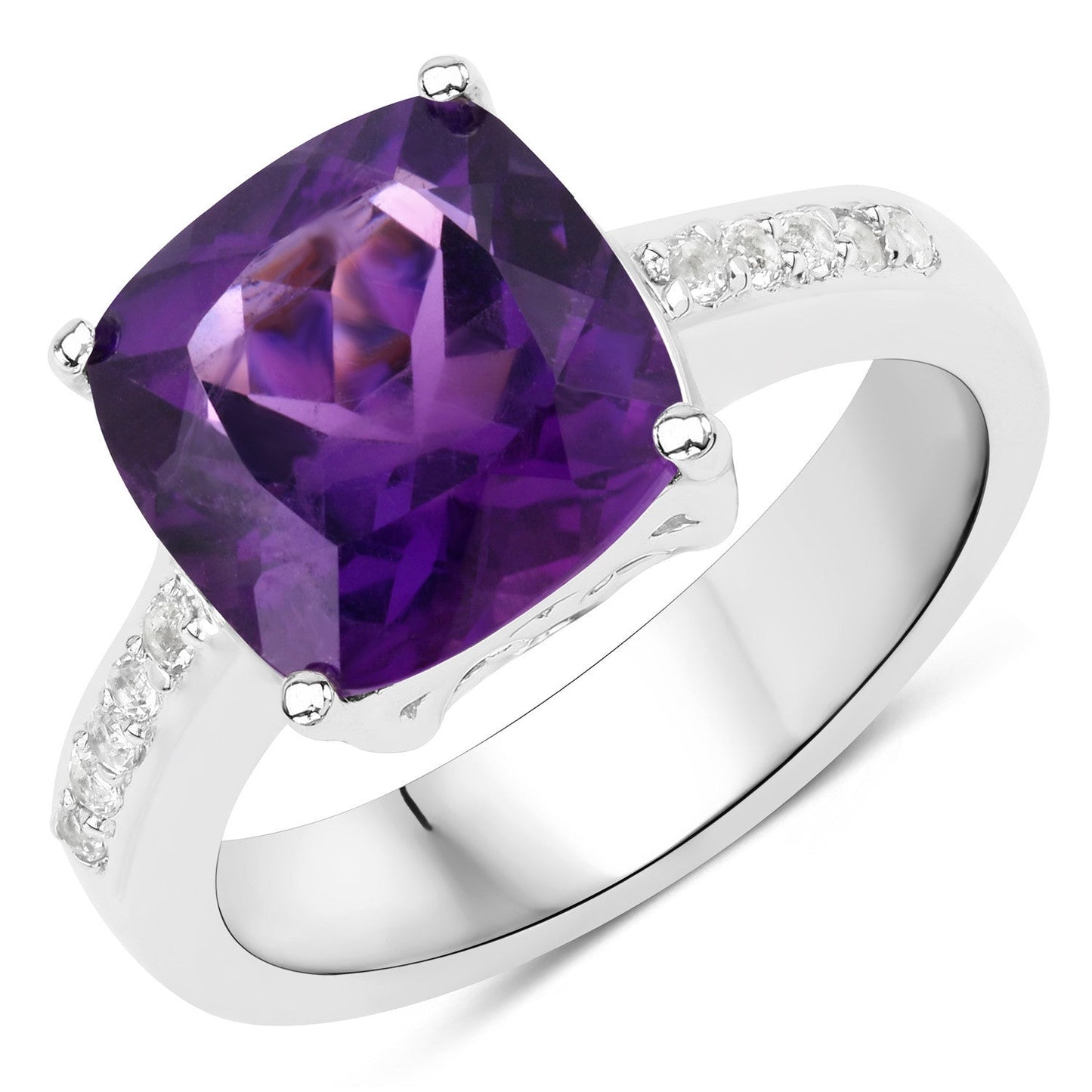 Bague en argent sterling avec améthyste et topaze blanche de 3,32 carats
