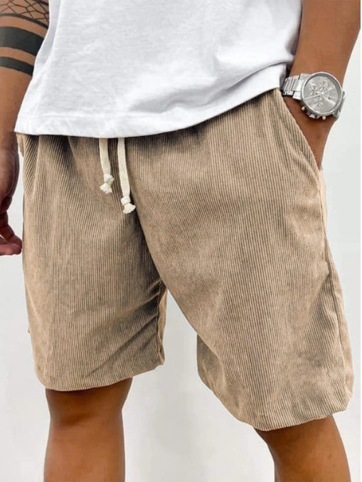 Men's Corduroy Jogger Shorts with Drawstring and Pockets