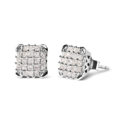 10K White Gold Princess Diamond Composite Stud Earrings