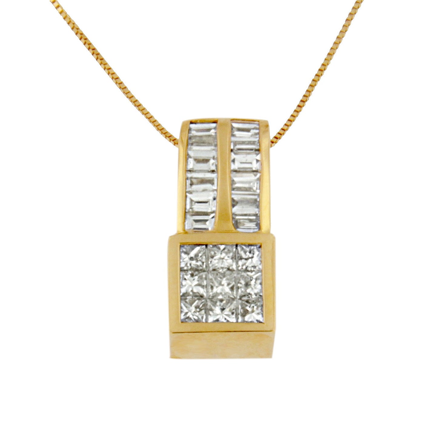 14K Yellow Gold Geometric Diamond Pendant Necklace
