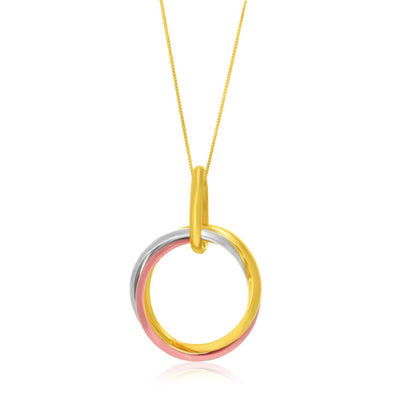 Pendentif Anneau Ouvert Entrelacé en Or Tri-Color 14k