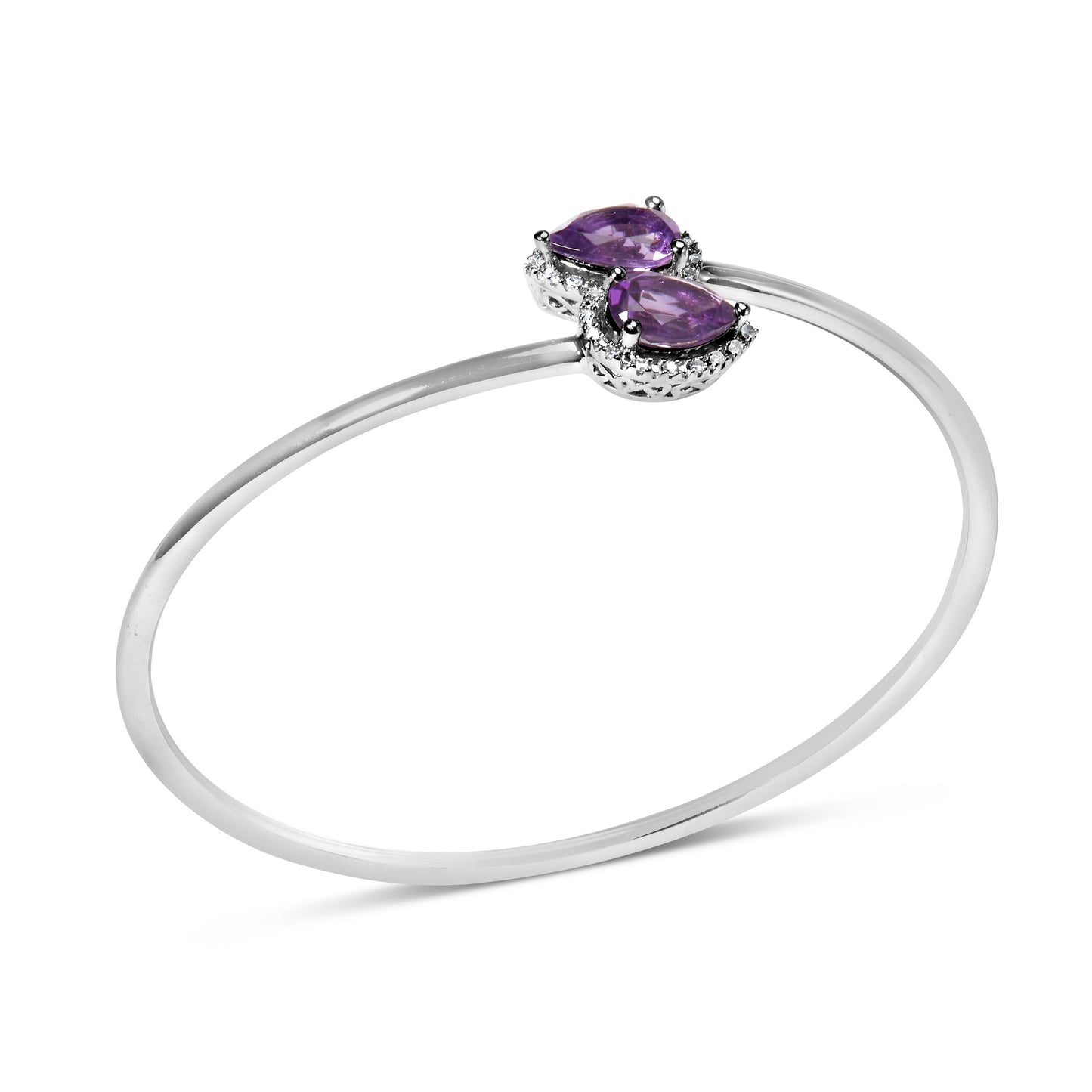 .925 Sterling Silver Amethyst & Diamond Accent Bangle Bracelet