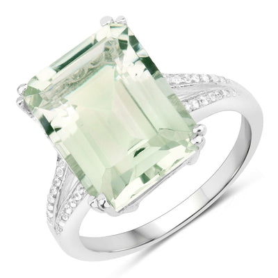 Bague en argent sterling avec améthyste verte de 10,64 carats et topaze blanche
