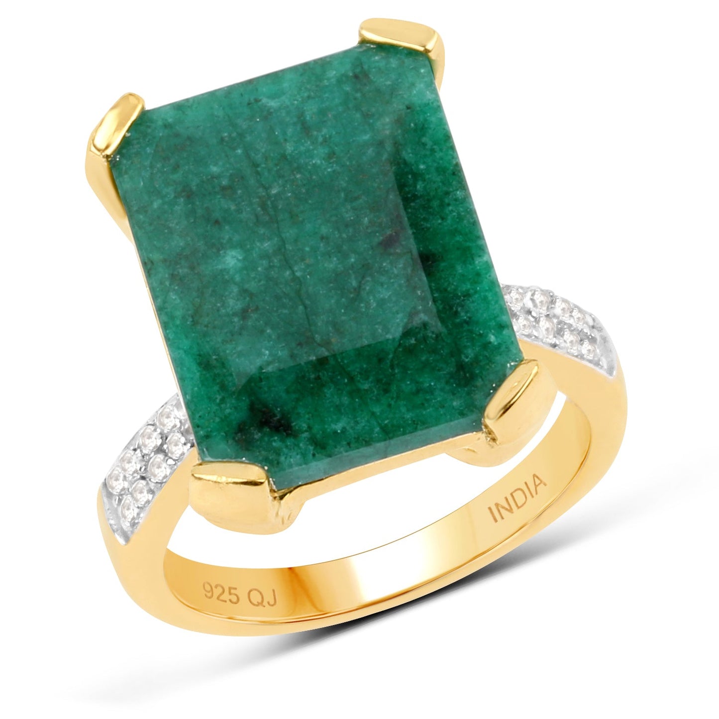 Bague en argent sterling avec émeraude teinte de 7,64 carats et diamants blancs