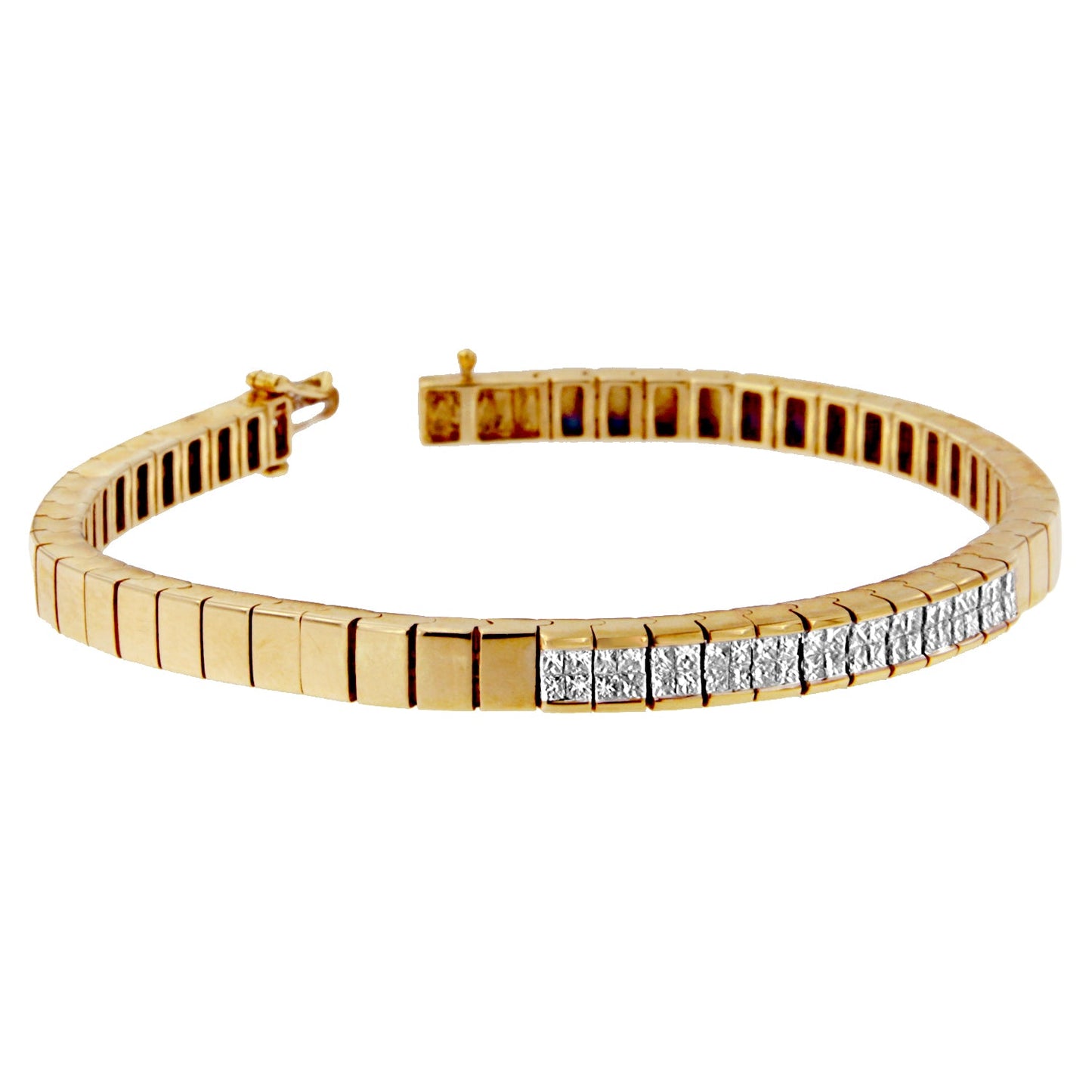 14K Yellow Gold Princess Cut Diamond Banded Bracelet