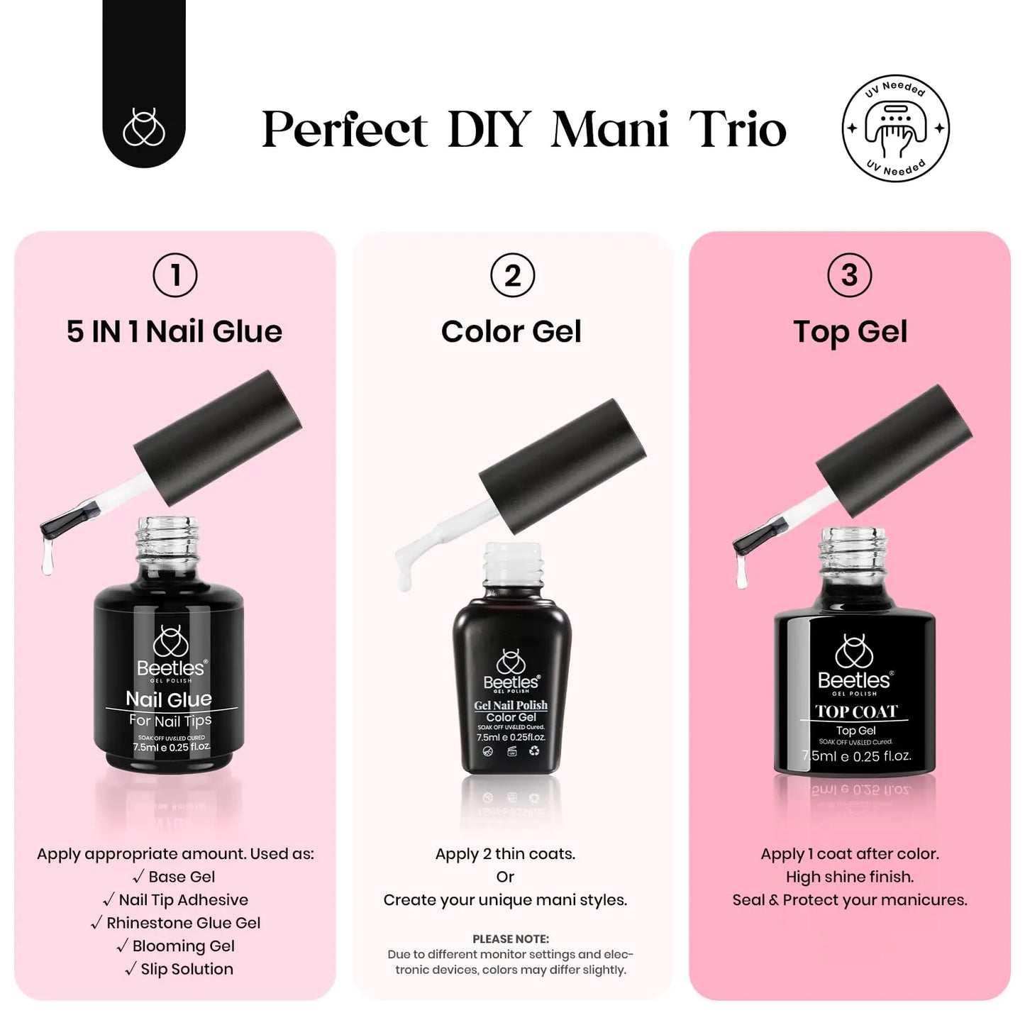 Kit de Uñas de Gel Beetles - 600 Piezas de Tips de Uñas Almendra Mediana y Esmalte de Gel Blanco Lec
