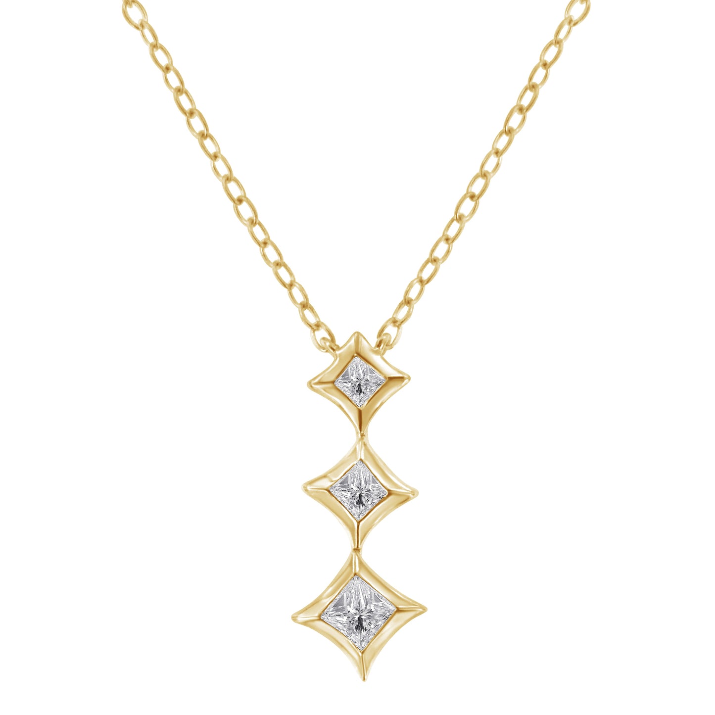 Collar de Pendiente de Tres Piedras con Diamantes de Corte Princesa en Oro Blanco de 10K