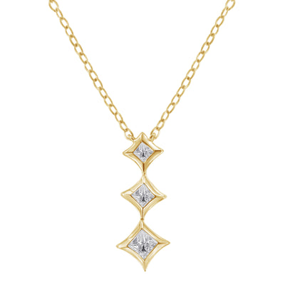 Collier Pendentif Drop en Diamant à 3 Pierres en Or Blanc 10K