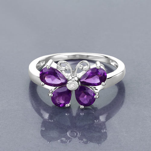 Anillo de amatista de 1.35 quilates y zafiro blanco creado en plata de ley