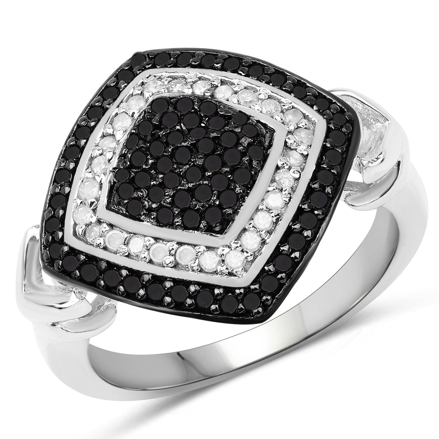 0.56 Carat Genuine White and Black Diamond Sterling Silver Ring