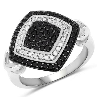 Bague en Argent Sterling avec Diamants Blancs et Noirs de 0,56 Carat