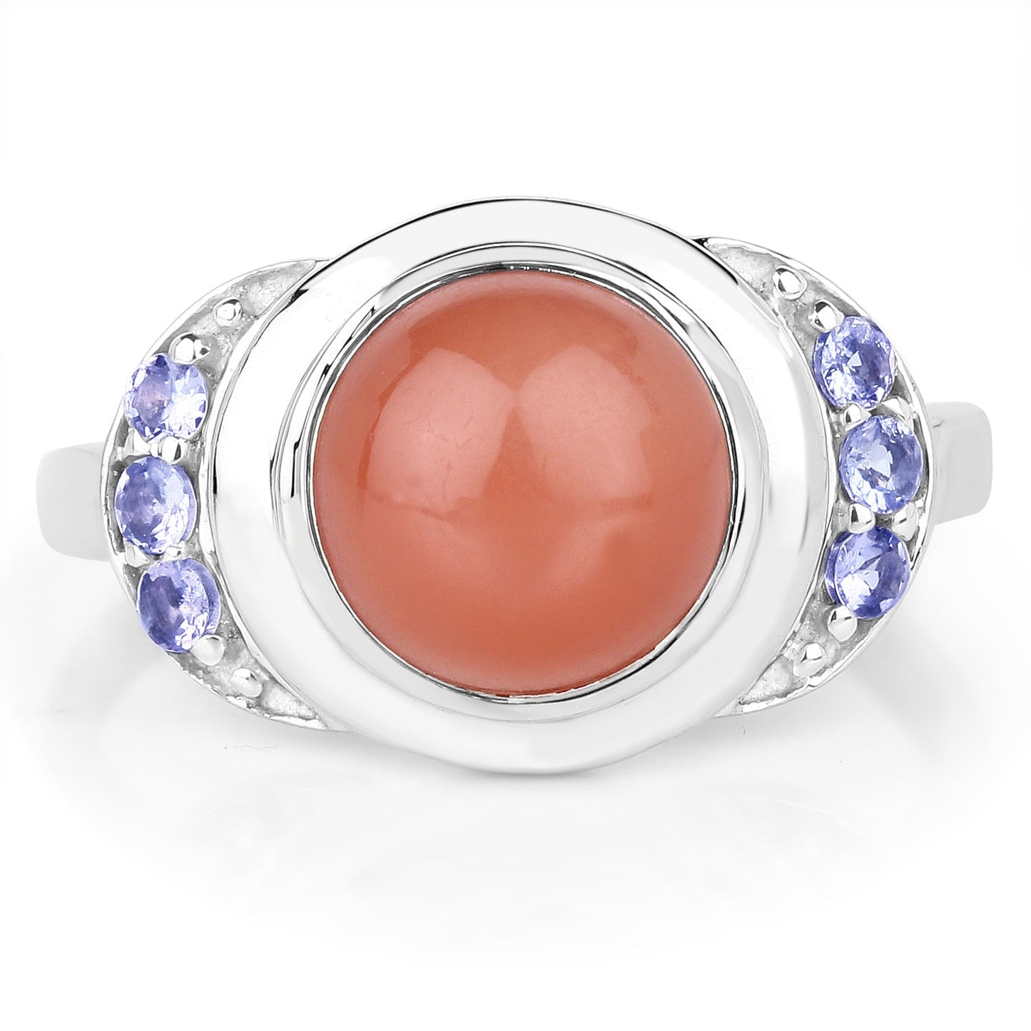 3.01 Carat Peach Moonstone & Tanzanite Sterling Silver Ring