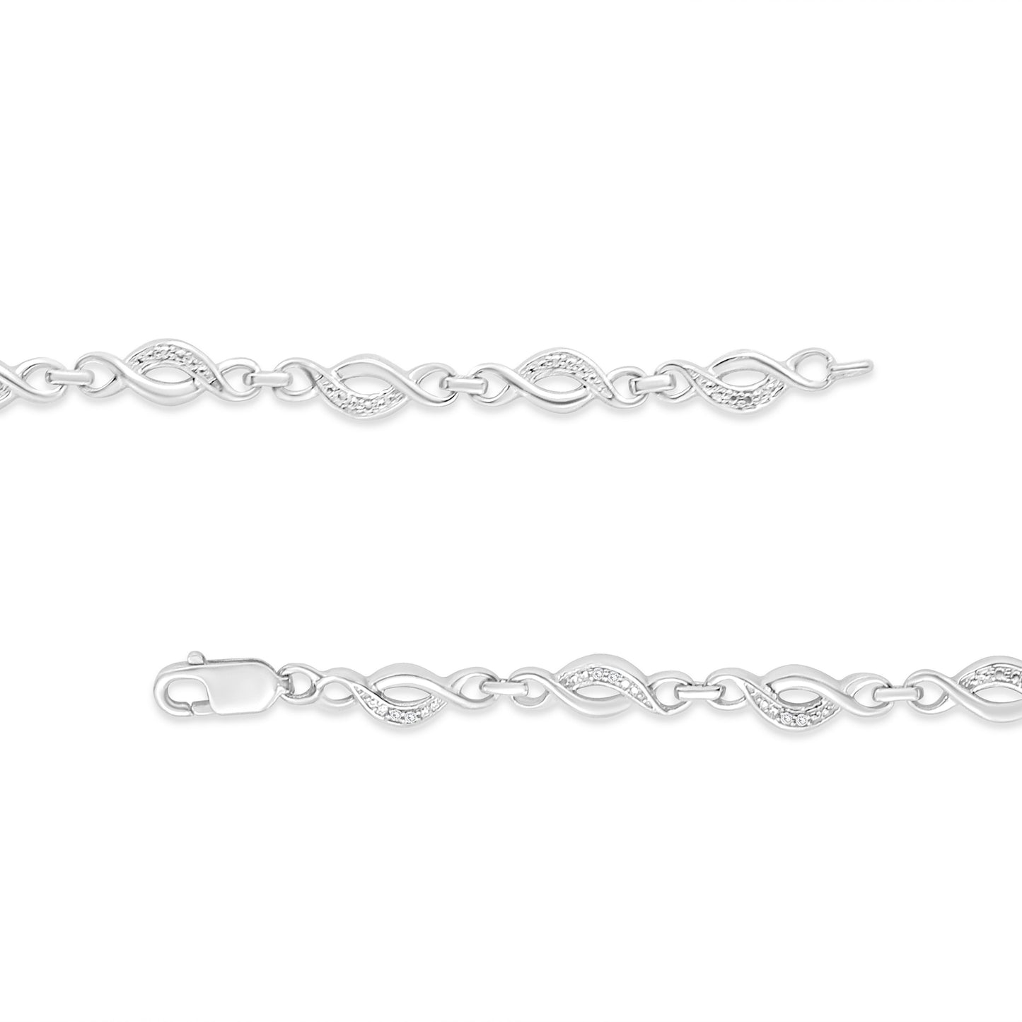 Bracelet en argent sterling .925 avec accents de diamant en spirale courbée - 7,25"