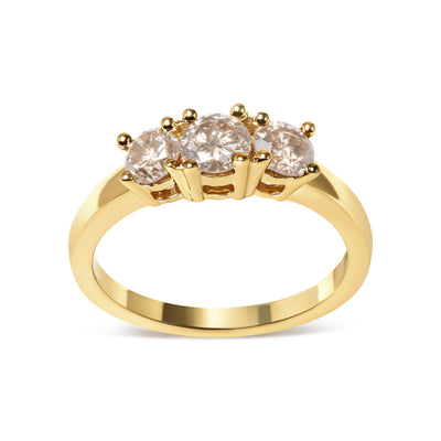 Bague en or jaune 10K avec diamants champagne à 3 pierres - Taille 7