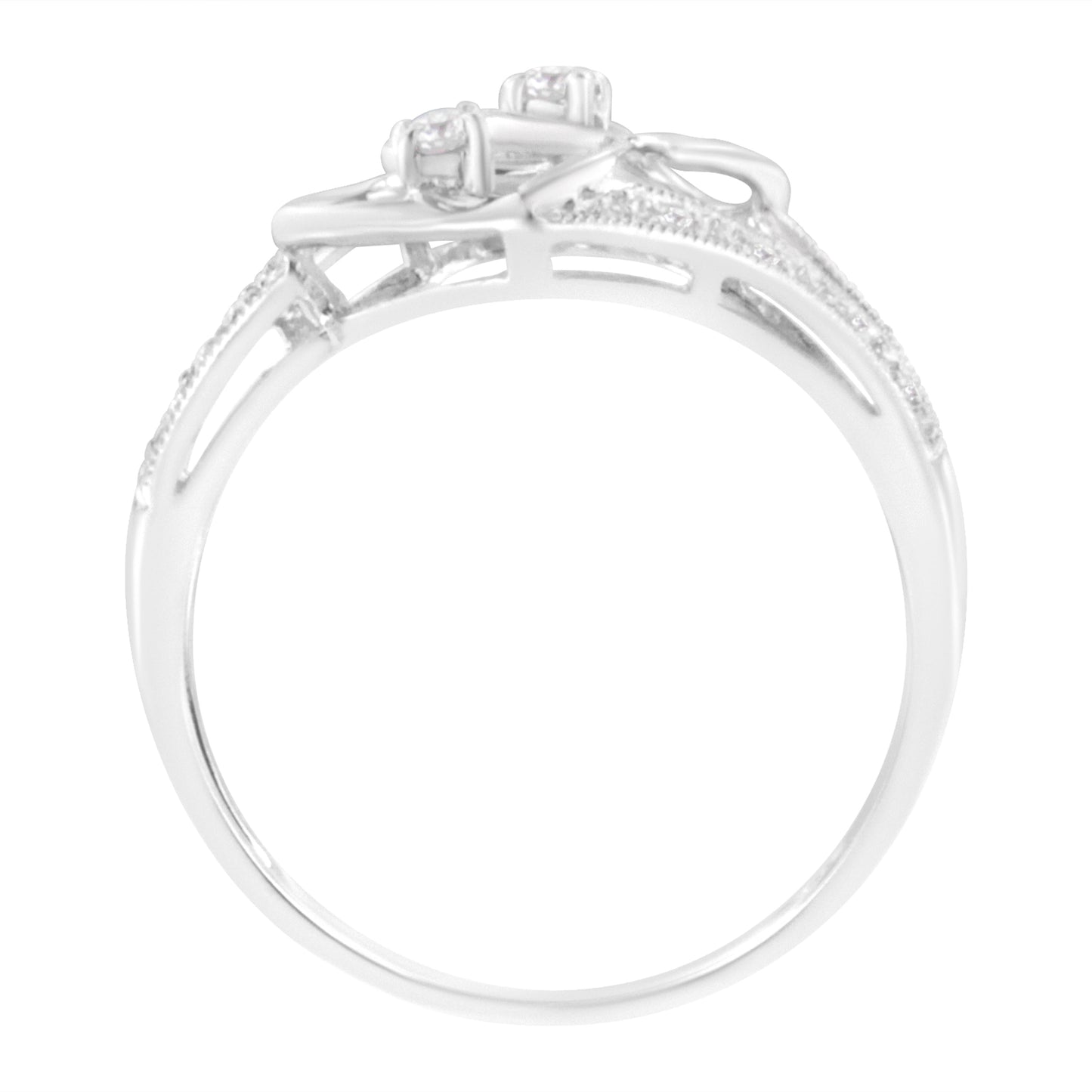 14KT White Gold Diamond Twin Heart Ring - Size 6.5
