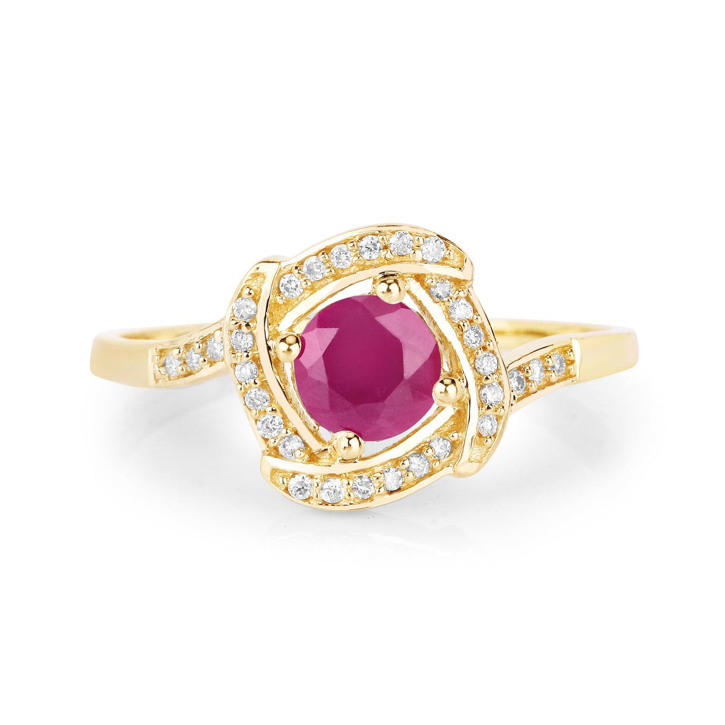 0.63 Carat Ruby and Diamond Halo Ring in 14K Yellow Gold