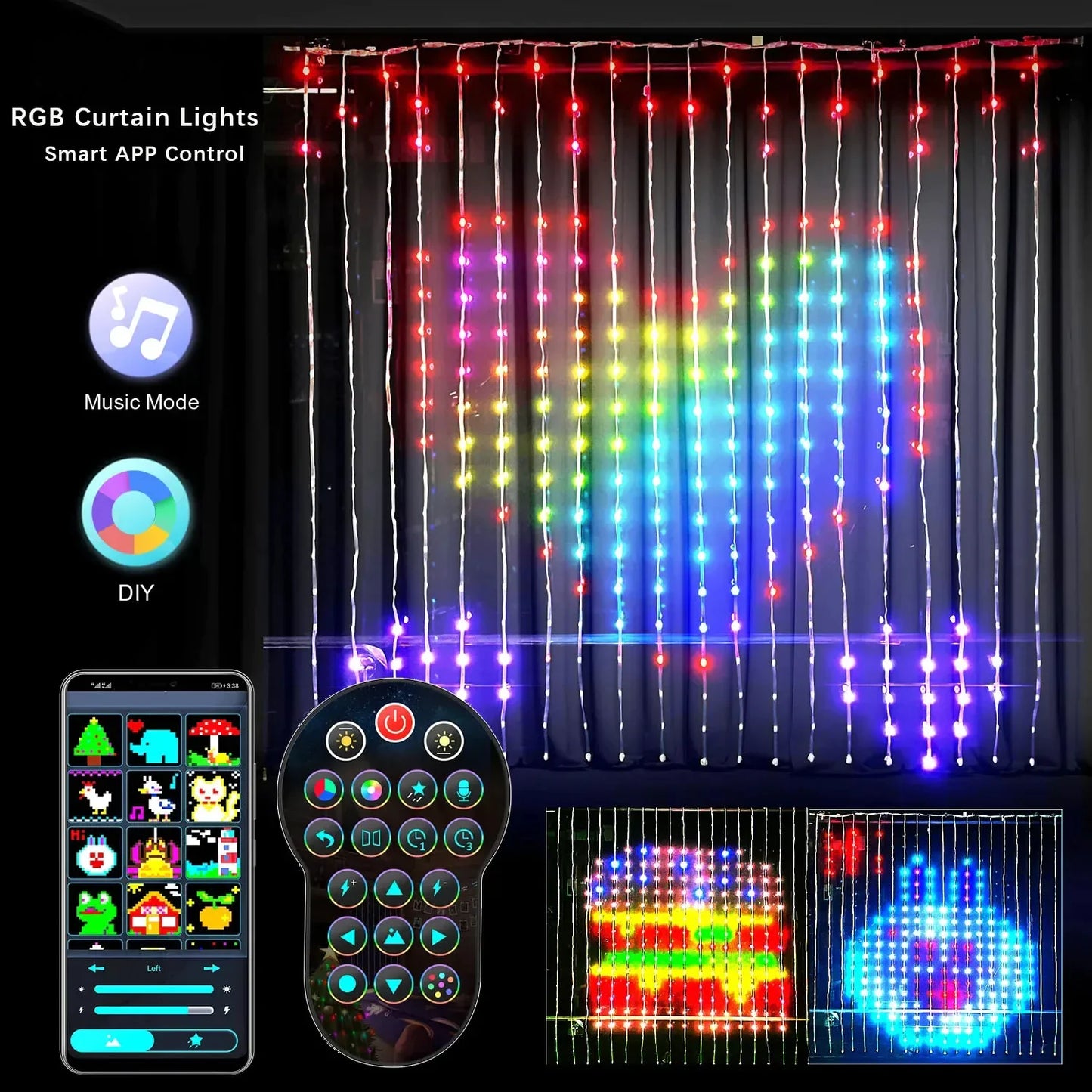 Luces de Cortina RGB Inteligentes LED Bluetooth - Guirnalda de Luces Versátil