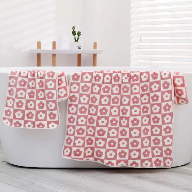 Serviette de bain en microfibre à fleurs à carreaux mignons