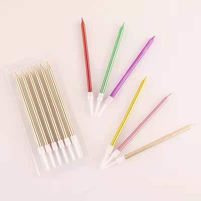 Metallic Birthday Candles - 6pcs Chrome Gold & Silver Set