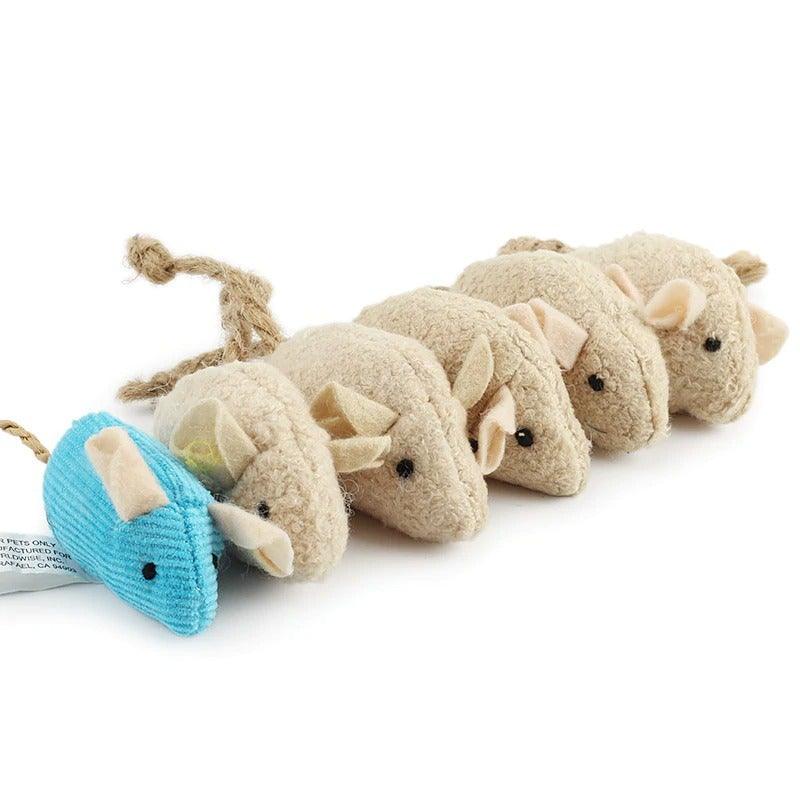 Ensemble de jouets en peluche en forme de souris avec herbe à chat - 6 pièces