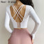 Long Sleeve Sports Crop Top with Chest Pad for Women