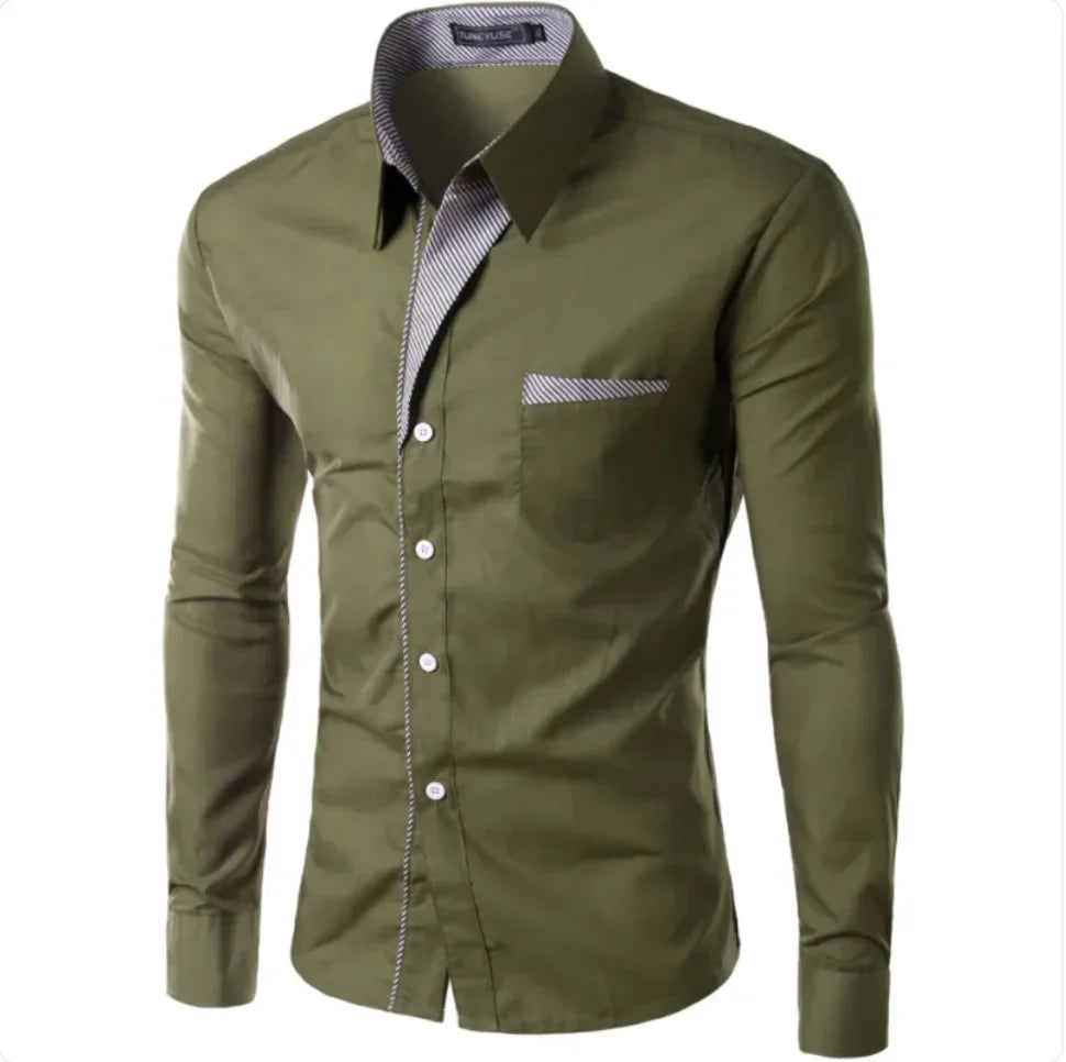 European and American Men's Long Sleeve Color Block Shirt