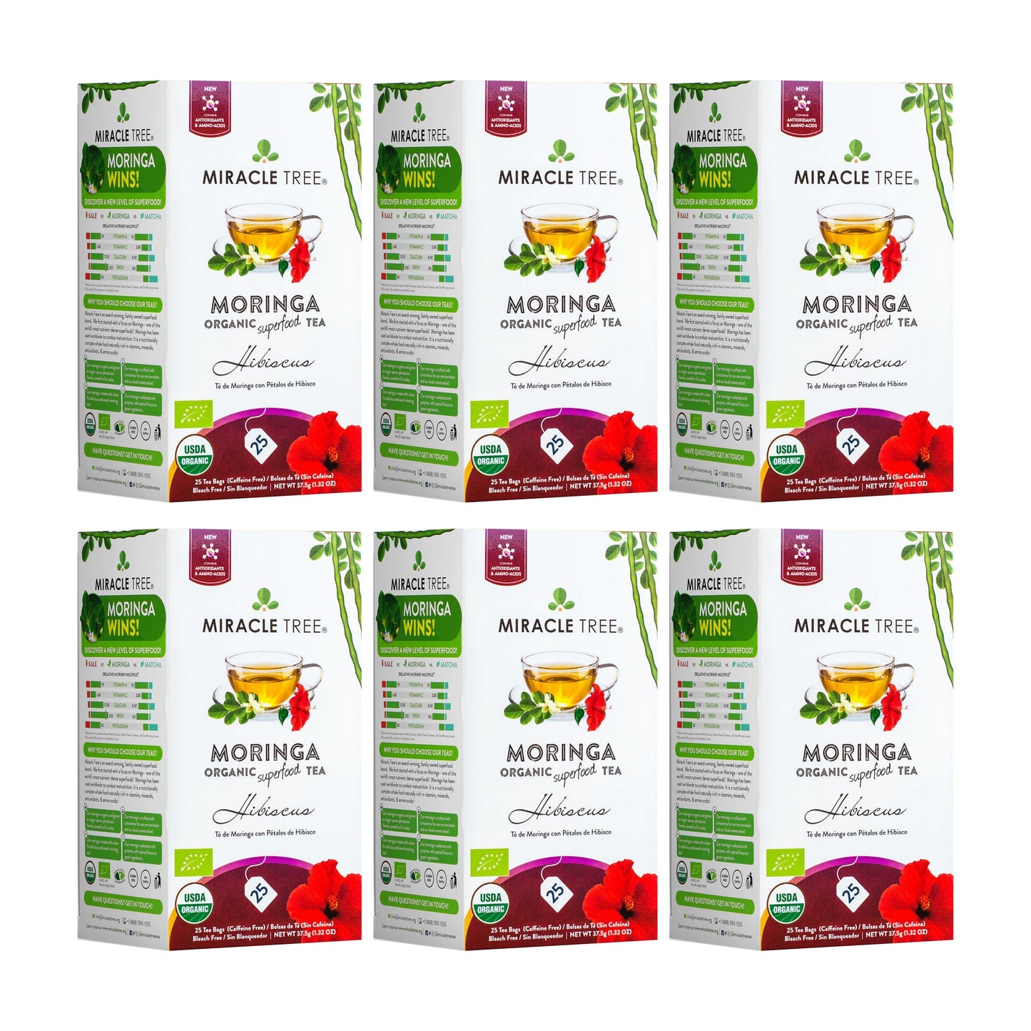 Thé biologique de Moringa et d'Hibiscus - 25 sachets emballés