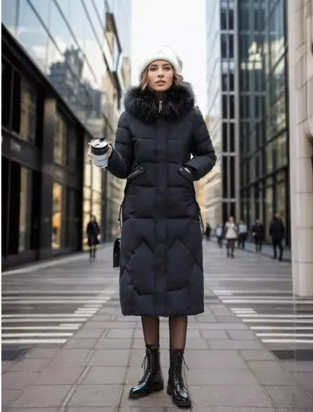 Chaqueta larga acolchada ajustada para mujer