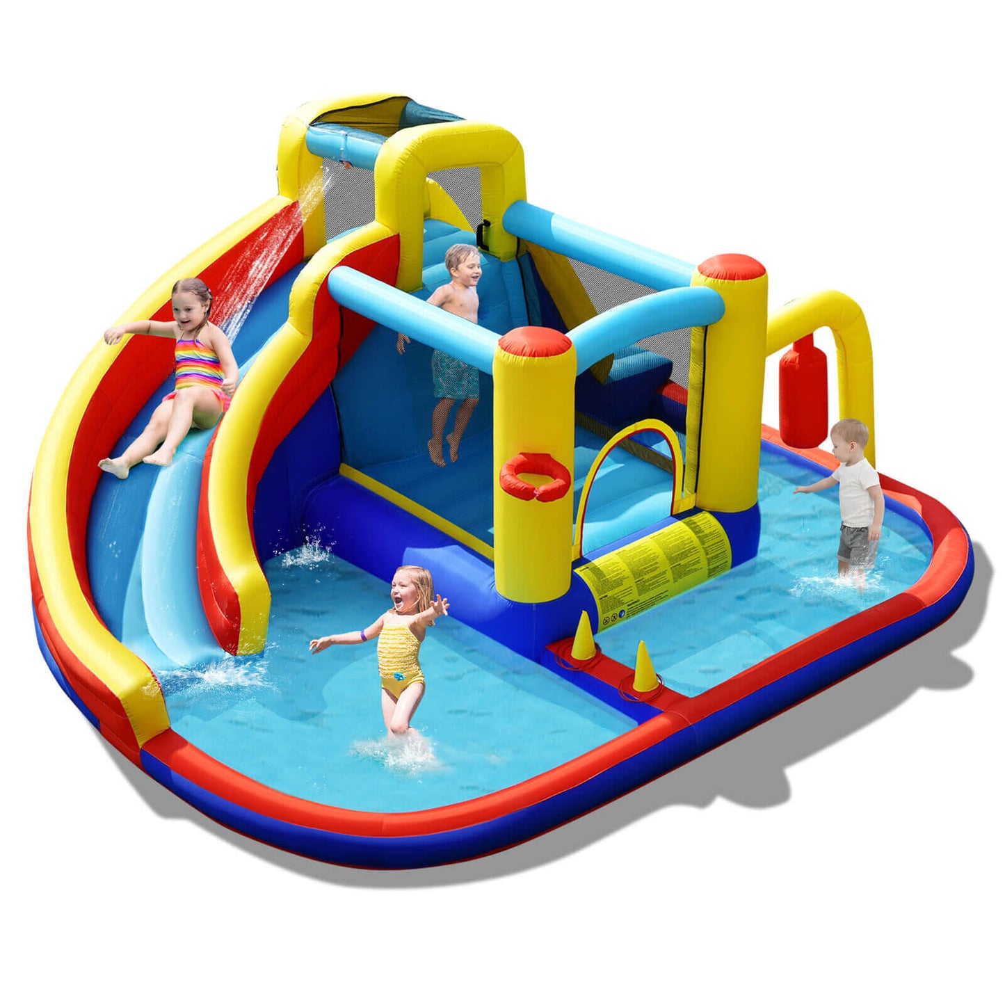 Castillo Inflable de Salto con Tobogán de Agua 7 en 1 con Piscina de Salpicaduras