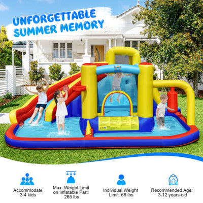 Château Gonflable avec Toboggan Aquatique 7-en-1 et Piscine à Éclaboussures