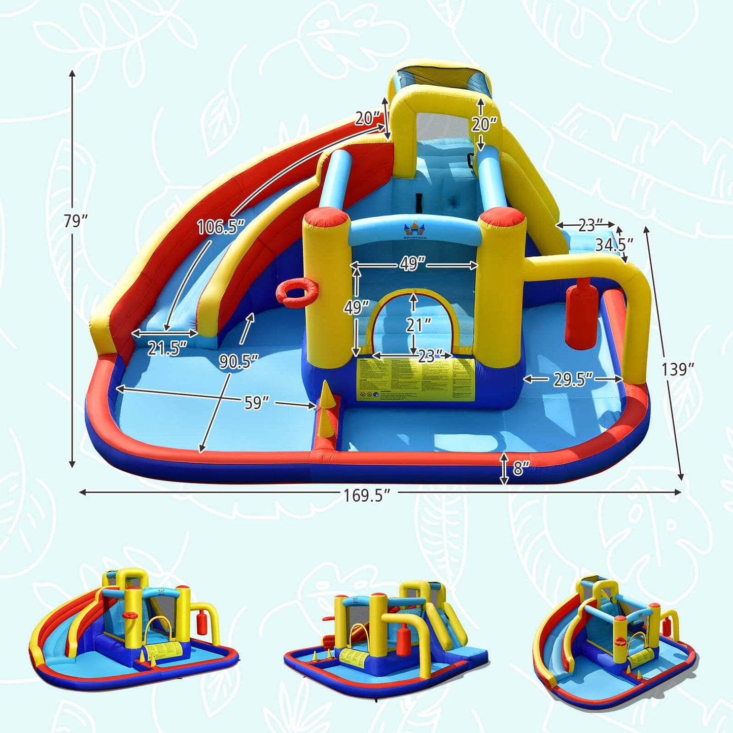 Castillo Inflable de Salto con Tobogán de Agua 7 en 1 con Piscina de Salpicaduras