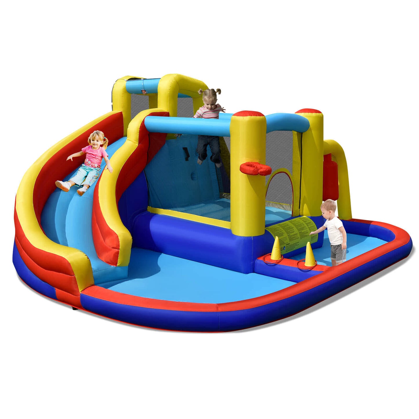 Castillo Inflable de Salto con Tobogán de Agua 7 en 1 con Piscina de Salpicaduras