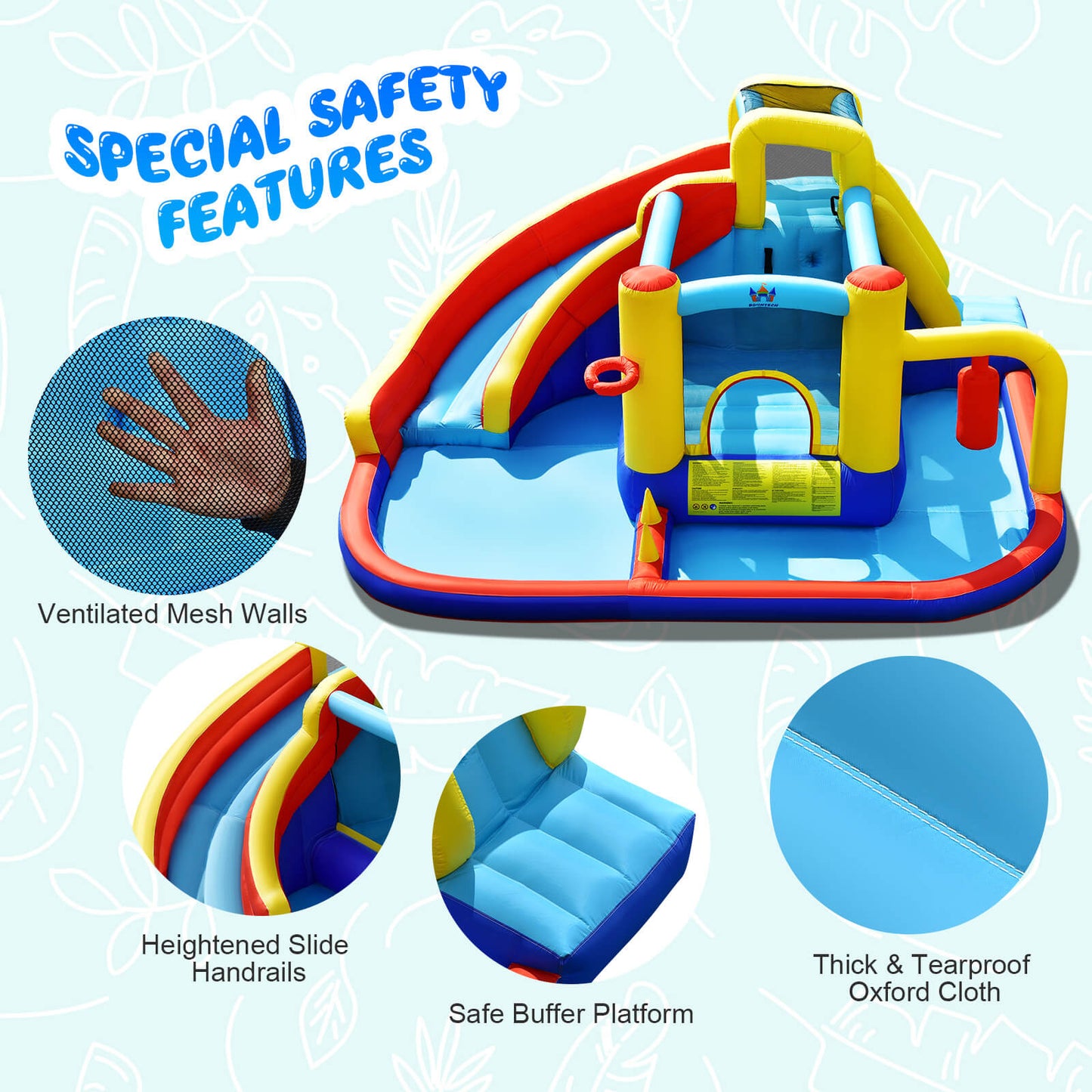 Castillo Inflable de Salto con Tobogán de Agua 7 en 1 con Piscina de Salpicaduras