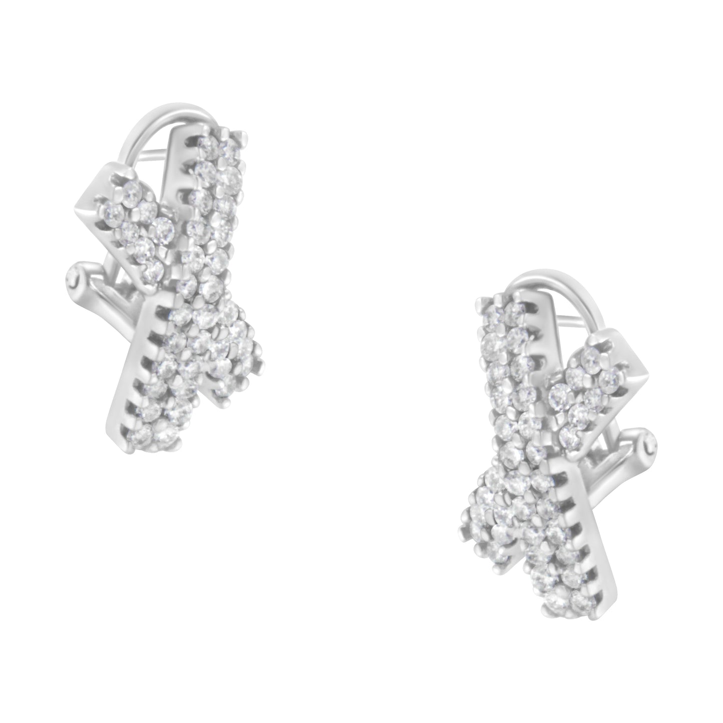 14K White Gold Diamond X-Shaped Omega Back Stud Earrings