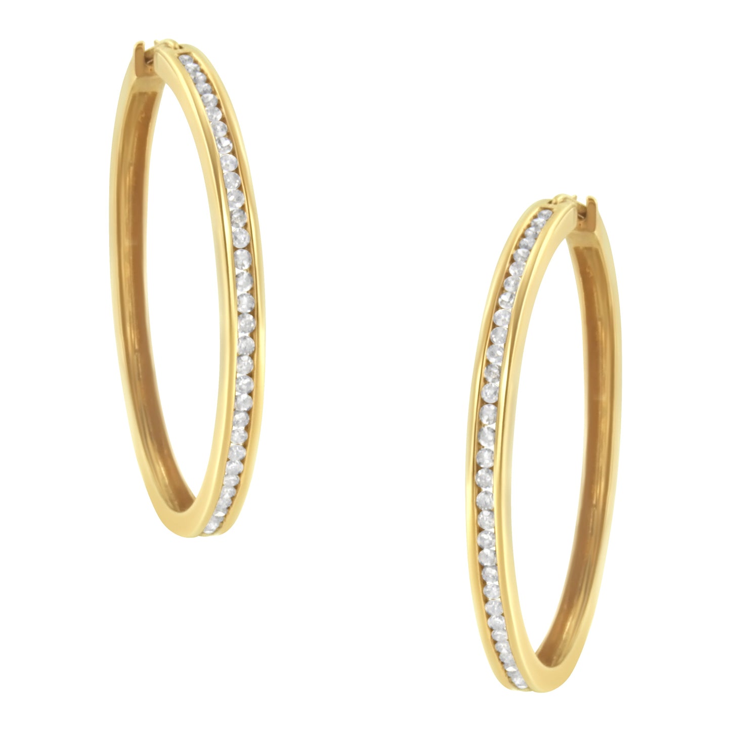 Boucles d'oreilles créoles en or jaune 14K avec diamants en channel